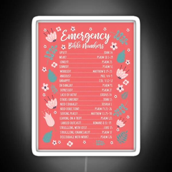 EMERGENCY BIBLE NUMBERS FLORAL RGB Neon Sign