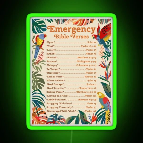 Emergency Bible Verses Tropical RGB Neon Sign