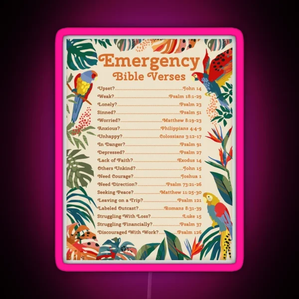 Emergency Bible Verses Tropical RGB Neon Sign