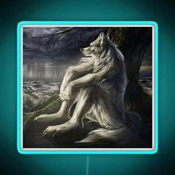 Emo Wolf Sitting RGB Neon Sign