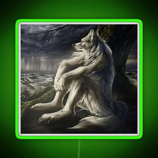 Emo Wolf Sitting RGB Neon Sign
