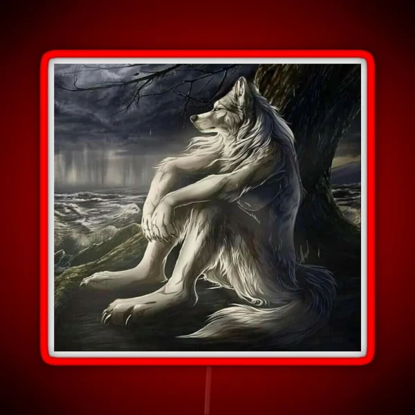 Emo Wolf Sitting RGB Neon Sign
