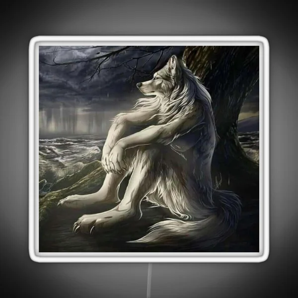 Emo Wolf Sitting RGB Neon Sign