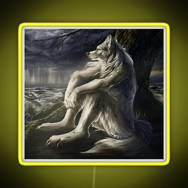 Emo Wolf Sitting RGB Neon Sign