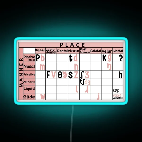 English IPA Chart Linguistics SLP RGB Neon Sign