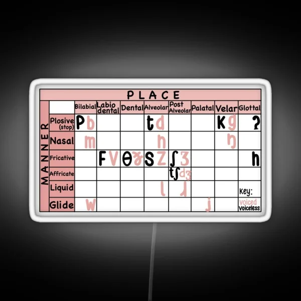 English IPA Chart Linguistics SLP RGB Neon Sign