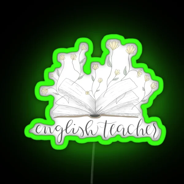 English Teacher Floral Open Book RGB Neon Sign