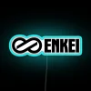 Enkei logo with vibrant RGB neon lights in retro gaming style.