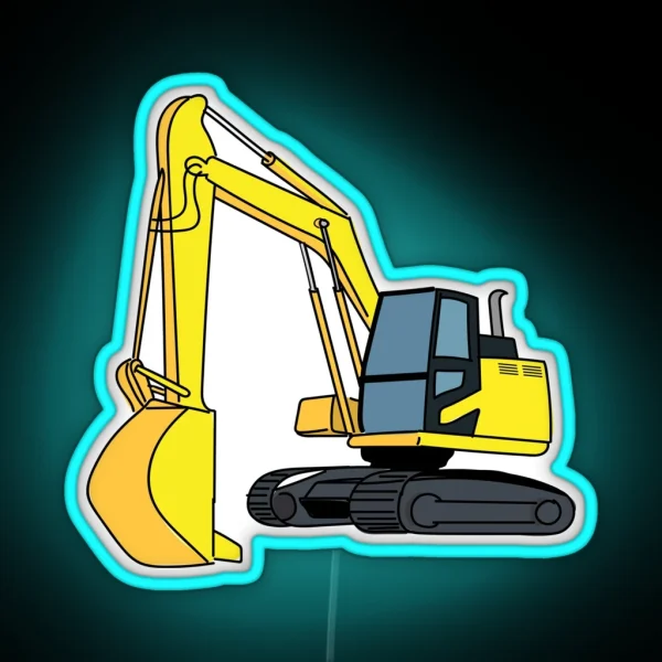 Excavator Construction Vehicle Illustration RGB Neon Sign