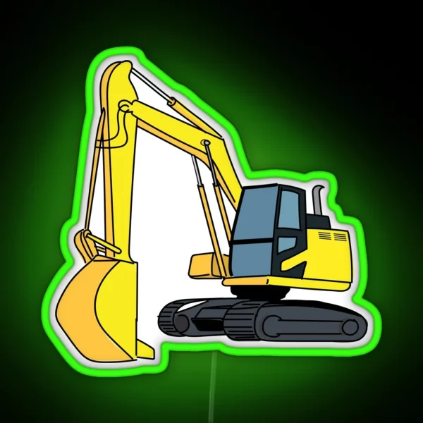Excavator Construction Vehicle Illustration RGB Neon Sign