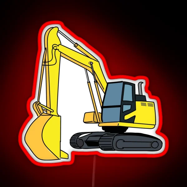 Excavator Construction Vehicle Illustration RGB Neon Sign