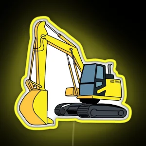 Excavator Construction Vehicle Illustration RGB Neon Sign