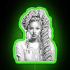 Artistic feminine decorative neon sign featuring expressive braided woman portrait.