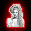 Expressive drawing of a woman with braided hair in neon.