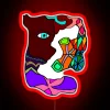 Eye-catching, handcrafted, multicolor neon sign featuring mesmerizing chaos design.