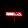 You broke the rules! "FUBAR in bold, vibrant RGB neon signage letters displayed.