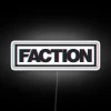 Vibrant faction neon ski sign with multicolor RGB LED lighting.