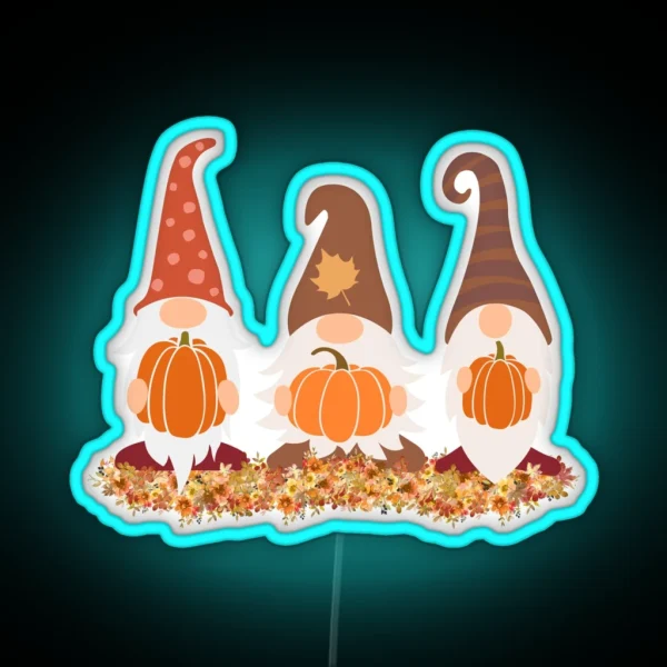 Fall Gnomes With Pumpkins RGB Neon Sign