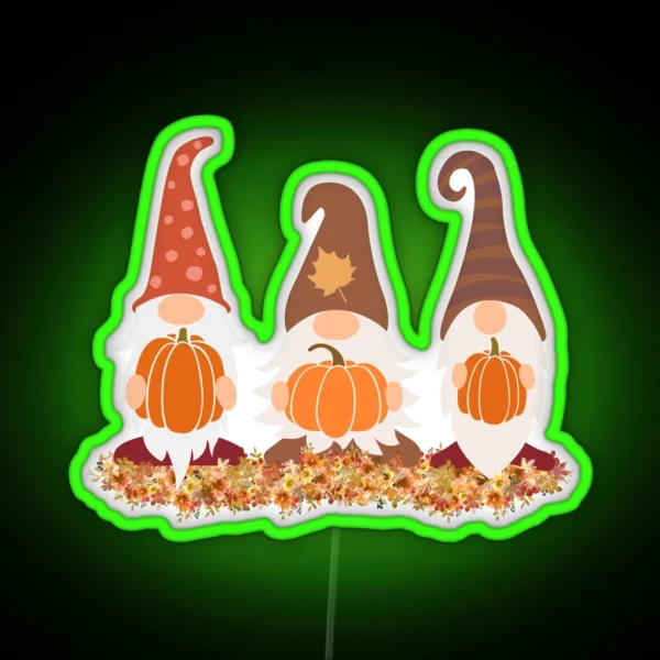 Fall Gnomes With Pumpkins RGB Neon Sign
