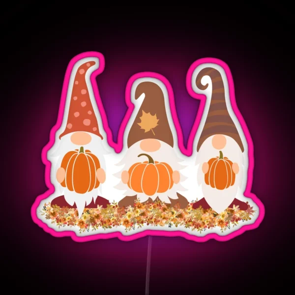Fall Gnomes With Pumpkins RGB Neon Sign