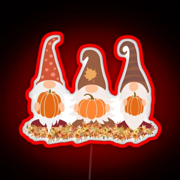 Fall Gnomes With Pumpkins RGB Neon Sign