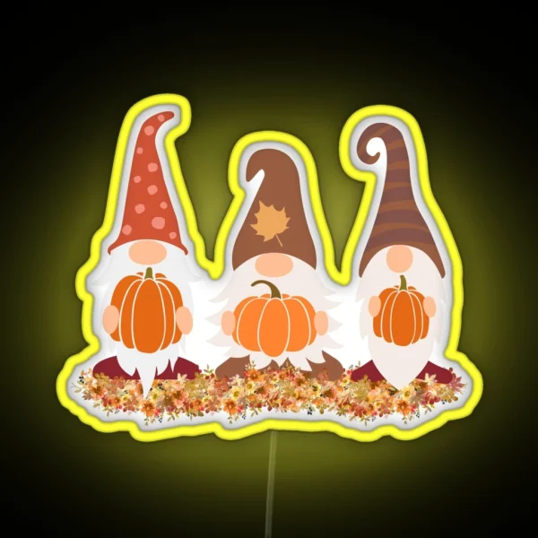 Fall Gnomes With Pumpkins RGB Neon Sign