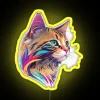 Vibrant RGB Neon Sign Featuring Whimsical Cartoon Cat Design Elements