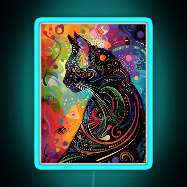 Fantasy Black Cat Abstract Art RGB Neon Sign