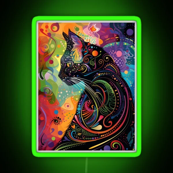 Fantasy Black Cat Abstract Art RGB Neon Sign