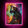 Whimsical fantasy black cat abstract art illuminated with colorful RGB glow