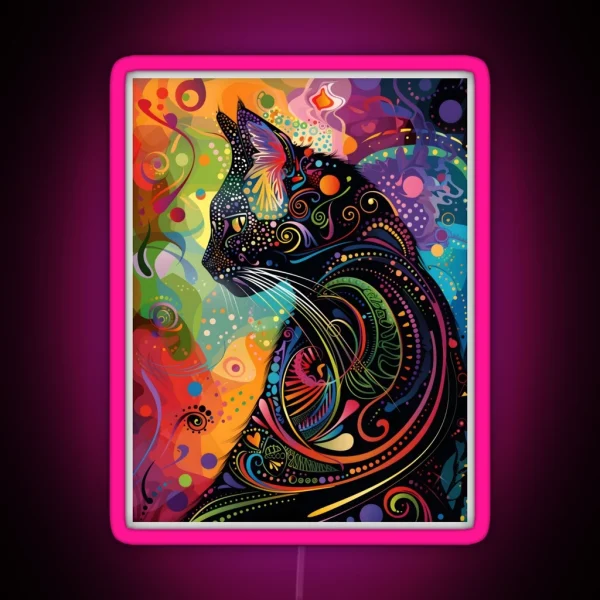 Fantasy Black Cat Abstract Art RGB Neon Sign