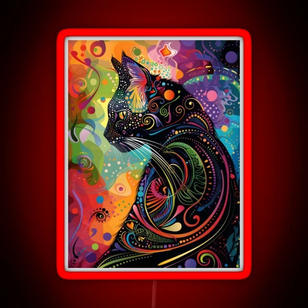 Fantasy Black Cat Abstract Art RGB Neon Sign