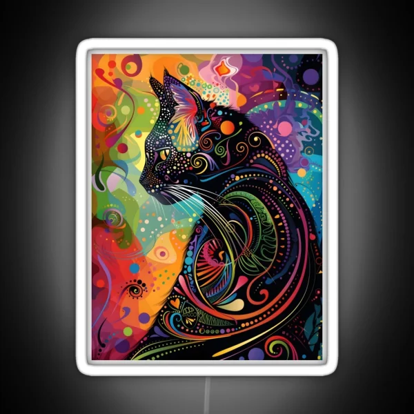 Fantasy Black Cat Abstract Art RGB Neon Sign