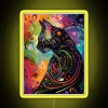 Whimsical black cat silhouette abstract art in vibrant RGB colors