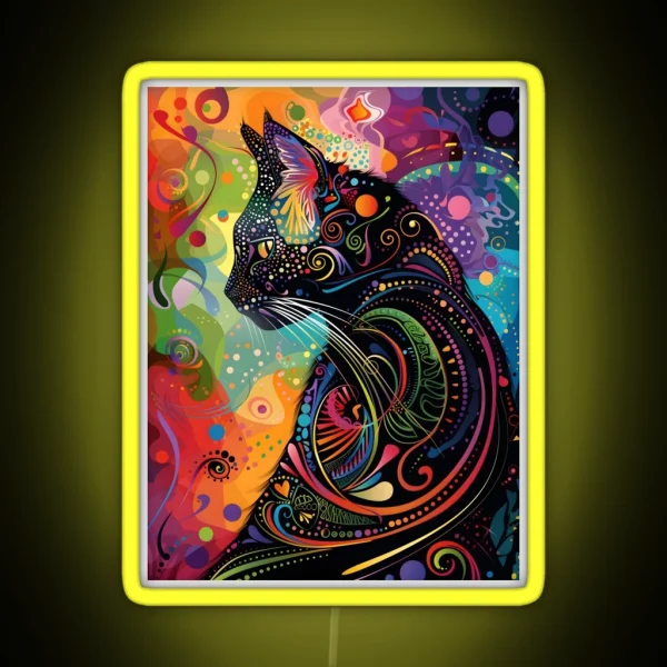 Fantasy Black Cat Abstract Art RGB Neon Sign