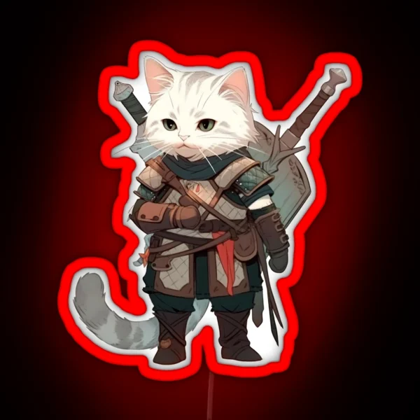 Feline Witcher Cat Cosplaying As Geralt Of RGB Neon Sign