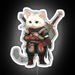 Feline Witcher Cat Cosplaying As Geralt Of Rivia Whimsical Fan Art Illustration RGB Neon Sign