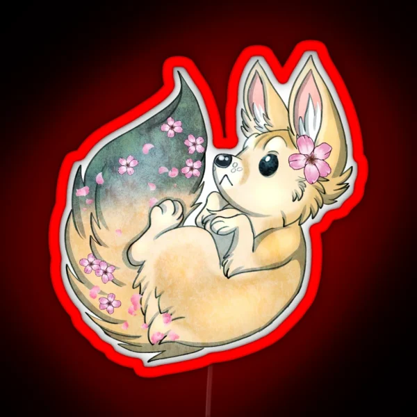 Fennec With Cherry Blossoms RGB Neon Sign