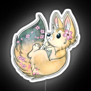 Fennec With Cherry Blossoms RGB Neon Sign