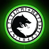 Vibrant Norse mythology inspired Fenrir rune circle RGB neon sign art