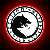 Norse mythology-inspired LED sign featuring Fenrir's circle with vibrant neon accents