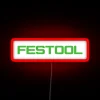 Vibrant RGB Neon Sign Featuring Iconic Festool Tools Brand Emblem