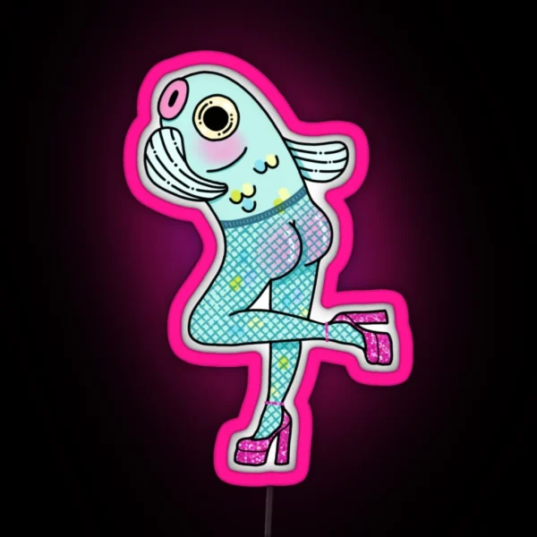 Fish Nets Reverse Mermaid Pink Version RGB Neon Sign