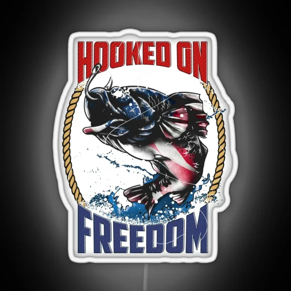 Fishing Hooked On Freedom Patriotic RGB Neon Sign