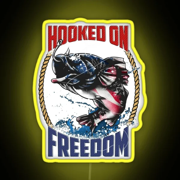 Fishing Hooked On Freedom Patriotic RGB Neon Sign