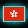 Hong Kong flag logo illuminated by vibrant RGB neon lights.