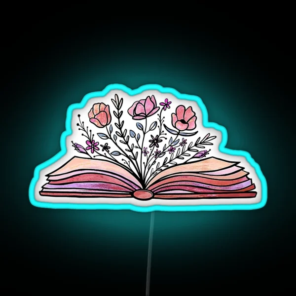 Floral Book Lover Reading Book RGB Neon Sign