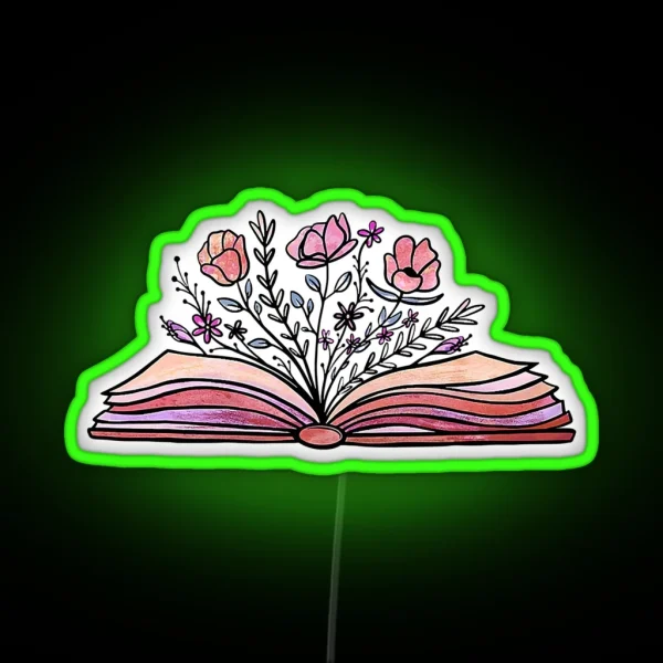 Floral Book Lover Reading Book RGB Neon Sign