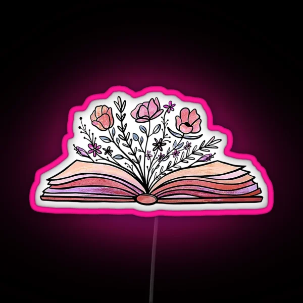 Floral Book Lover Reading Book RGB Neon Sign