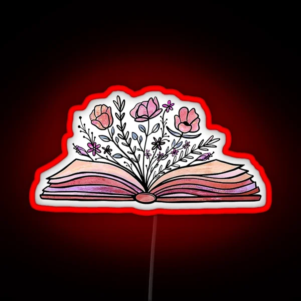 Floral Book Lover Reading Book RGB Neon Sign